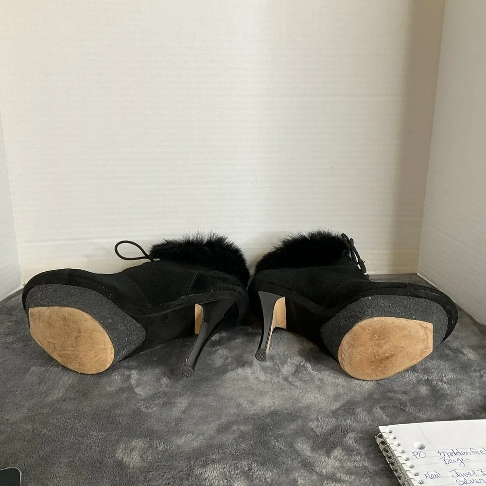 L.A.M.B‎ Platform Suede Leather & Real Fur Booties Size 7.5 Gwen Stefani Booties